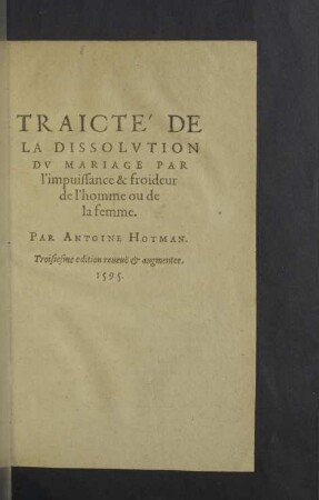 Traicte´de la Dissolution du Mariage