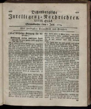 Sonnabends: den 9. Julii 1774.