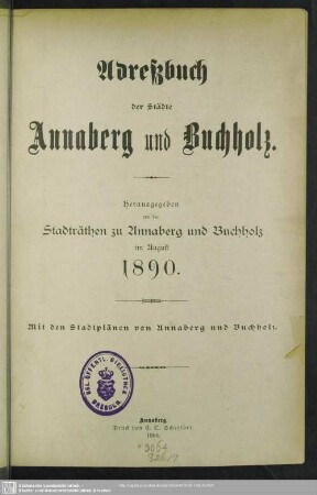 [N.F.1.]1890: Adressbuch der Städte Annaberg, Buchholz und des Obererzgebirges