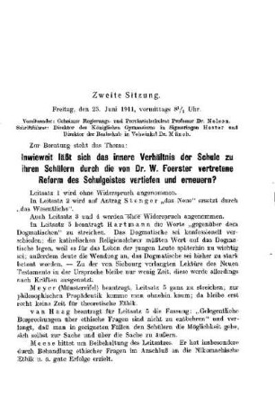 Verhandlungen über Thema II : [Zweite Sitzung]