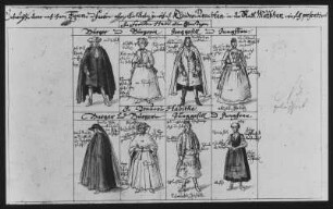 Kleidertrachten der Stadt Mutschen : Kleidertrachten der Stadt Mutschen. Zeichnung (vor 1743; J. A. Richter)