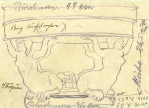 Entwurf eines Halterungsringes für einen Glosbusständer : Entwurf eines Halterungsringes für einen Glosbusständer. Bleistiftzeichnung auf Papierabzug; 10,8 x 14,7 cm (wohl um 1910; C. Brose)