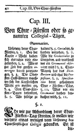 Cap. III. Von Chur-Fürsten oder so genannten Collegial-Tägen.