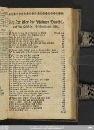 Register über die Psalmen Davids, auf die Zahl der Psalmen gerichtet.