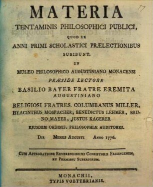 Materia tentaminis philosophici publici