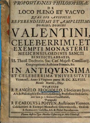 Propositiones Philosophicae De Loco Pleno Et Vacvo [Vacuo]