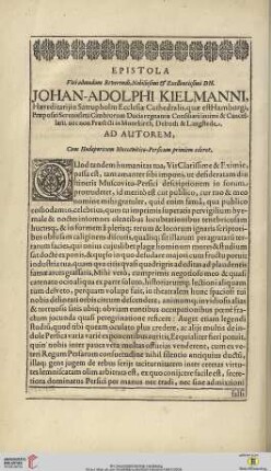 Epistola viri admodum Reverendi, Nobilissimi et Exellentissimi DN. Johan-Adolphi Kielmanni