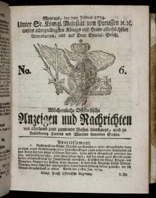 No. 6. Montags, den 7ten Februar 1774