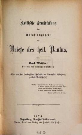 Kritische Ermittelung der Abfassungszeit der Briefe des heil. Paulus