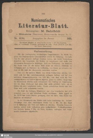 Jg.16.1895=Nr.83/88: Numismatisches Literaturblatt