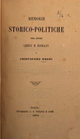 Memorie storico politiche sugli antichi Greci e Romani