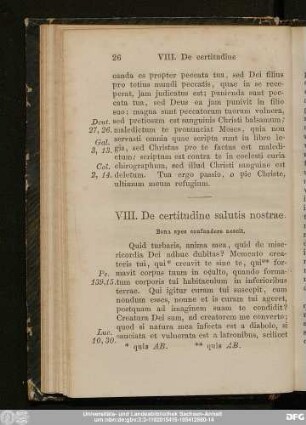 VIII. De certitudine salutis nostrae.