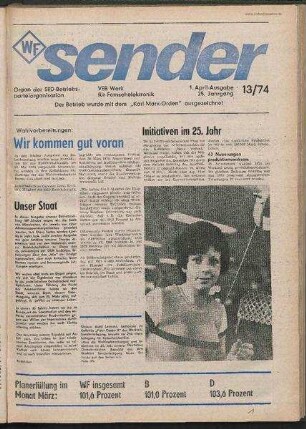 Betriebszeitung 'WF-Sender', Nr.13/1974 (1. Aprilausgabe 1974)