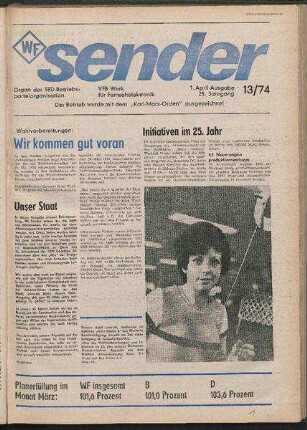 Betriebszeitung 'WF-Sender', Nr.13/1974 (1. Aprilausgabe 1974)