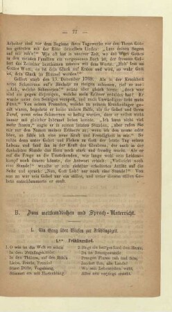 B. Zum weltkundlichen und Sprach-Unterricht