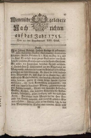 Den 12. des Augustmonats. XIII. Stück.