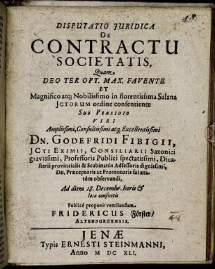Disputatio Iuridica De Contractu Societatis