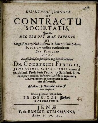 Disputatio Iuridica De Contractu Societatis
