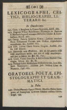 Lexicographi, Critici, Bibliographi, Literarii &c. In Duodecimo