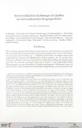 Spätmittelalterliche Rechnungen als Quellen zur südwestdeutschen Burgengeschichte
