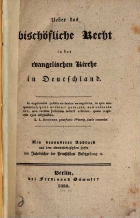 Ueber das bischöfliche Recht in der evangelischen Kirche in Deutschland