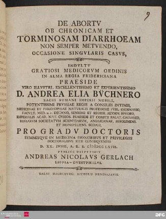 De Abortv Ob Chronicam Et Torminosam Diarrhoeam Non Semper Metvendo, Occasione Singvlaris Casvs