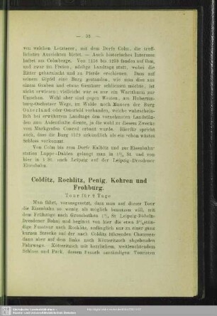 Colditz, Rochlitz, Penig, Kohren und Frohburg