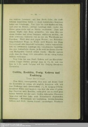 Colditz, Rochlitz, Penig, Kohren und Frohburg