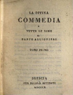 La divina commedia e tutte le rime di Dante Alighieri, 1