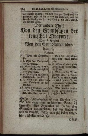 Der andere Theil. Von den Grundsätzen der Teutschen Oratorie.