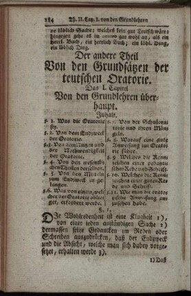 Der andere Theil. Von den Grundsätzen der Teutschen Oratorie.