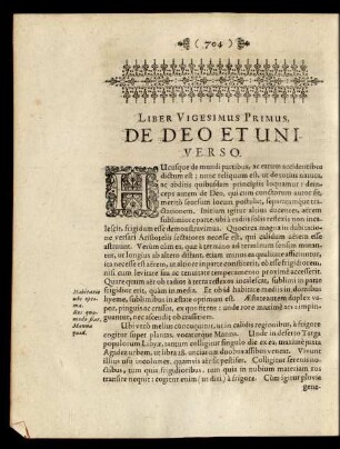 Liber Vigesimus Primus, De Deo Et Universo.