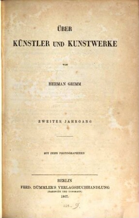 Über Künstler und Kunstwerke, 2