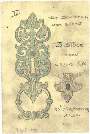 Ostenrieder, Maximilian; u. a. Deutschland; Beschläge - Buffet - Beschlag (Ansichten, Detail)