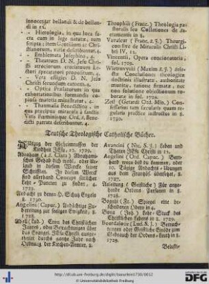 Teutsche Theologische Catholische Bücher.
