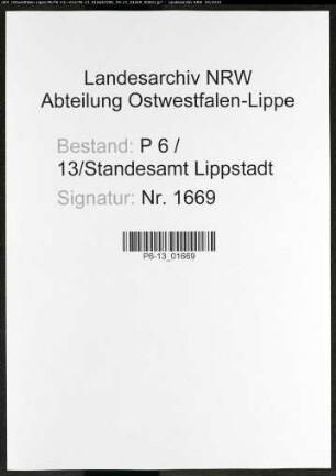 Sterberegister Standesamt Lippstadt