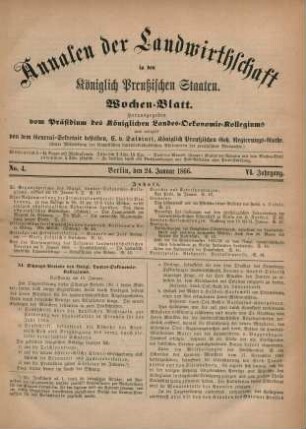 No. 4. Berlin, den 24. Januar 1866. VI. Jahrgang.