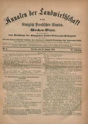 No. 4. Berlin, den 24. Januar 1866. VI. Jahrgang.
