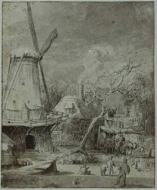 Winterlandschaft mit Pferdeschlitten vor Wirtshaus