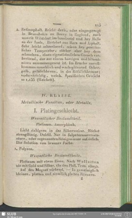 IV. Metallische Fossilien, oder Metalle