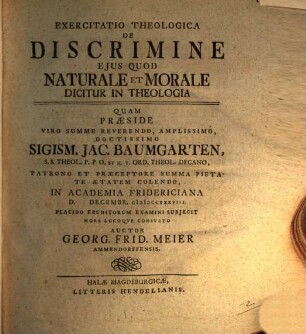 Exercitatio theol. de discrimine eius quod naturale et morale dicitur in theologia
