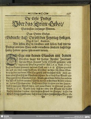 Die Erste Predigt Uber das Dritte Gebot, Und dessen AnfangsWorten. Das Dritte Gebot (Gedencke, daß) Du solst den Feyertag heiligen