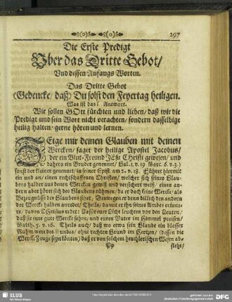 Die Erste Predigt Uber das Dritte Gebot, Und dessen AnfangsWorten. Das Dritte Gebot (Gedencke, daß) Du solst den Feyertag heiligen