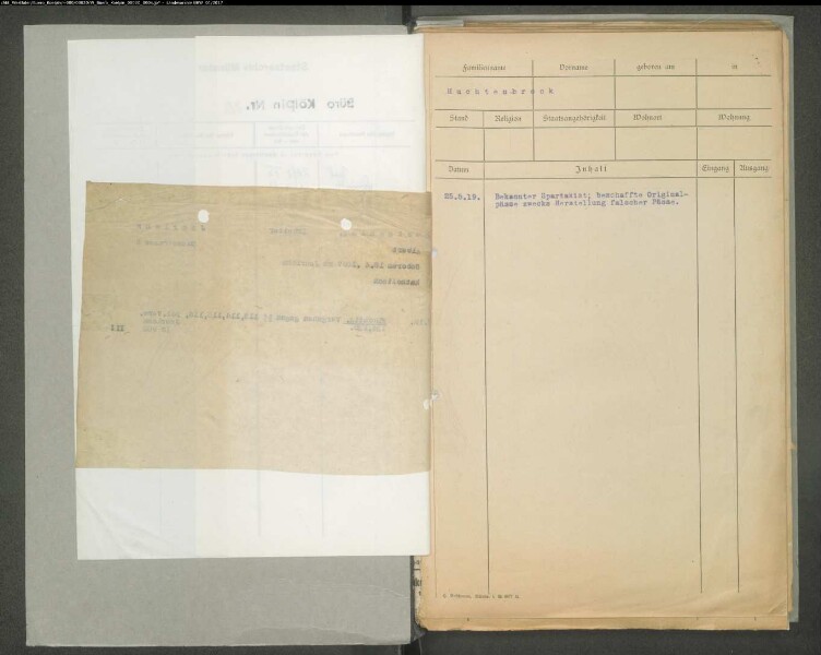 Namensverzeichnis (Buchstabe H) von Mitgliedern der linksradikalen Bewegung im rheinisch-westfälischen Industriegebiet, im Ruhrgebiet und in Westfalen, zum Teil mit Charakteristik ihrer politischen Tätigkeit