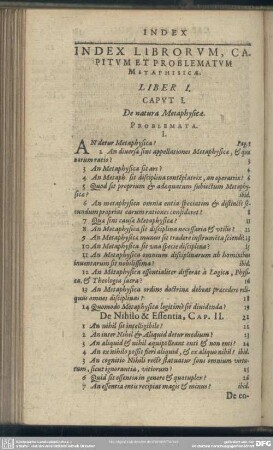 Index Librorum, Capitum Et Problematum Metaphysicae