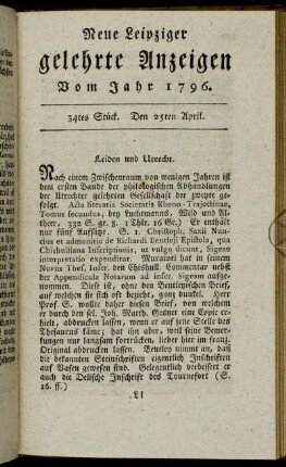 34tes Stück. Den 25ten April.