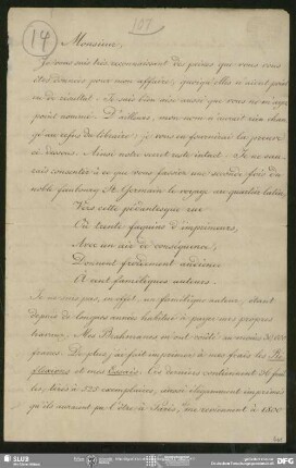 Briefabschrift von August Wilhelm von Schlegel an Achille Léon Victor de Broglie, Bonn, 25.03.1844
