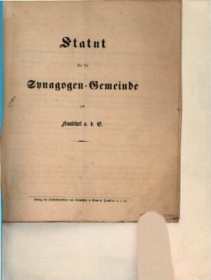 Statut für die Synagogen-Gemeinde zur Frankfurt a. d. O.