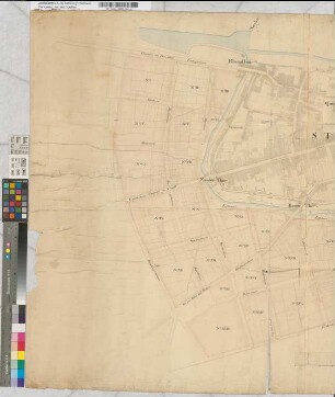 Entwurf über die Erweiterung des Bau- Alignementsplan der Stadt Neuss. 6.10.1841 Walger, Landbauinspektor, Ddf. Revidirt Umpfenbach 18.2.46