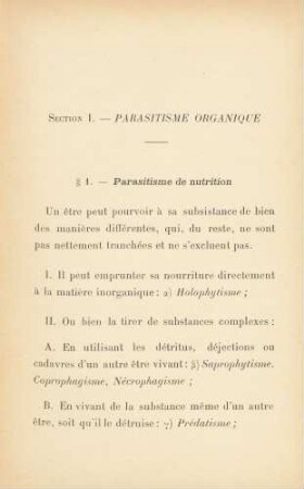 Section I. - Parasitisme Organique